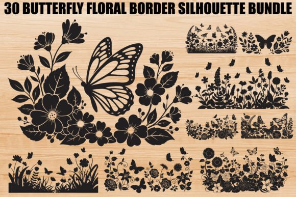 Butterfly Floral Border Bundle: Elegant Vectors for Creative Projects