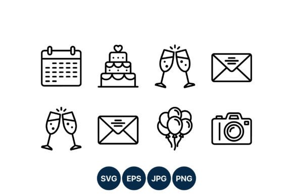 Elevate Your Designs with Wedding Celebration Line Icons Set