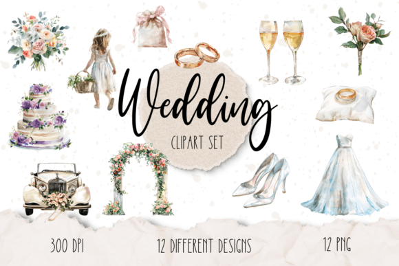Elevate Your Projects with a Wedding Watercolor Clipart Set