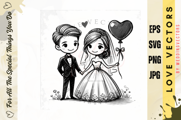 Enchanting Wedding Couple and Love Vectors - C3934
