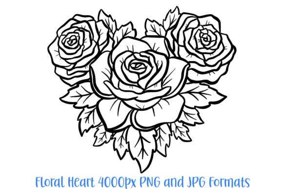 Rose Heart Flower Graphic Outline Floral for Designers
