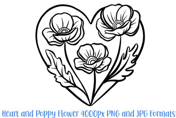 Timeless Beauty: The Heart and Poppy Flower Graphic Outline