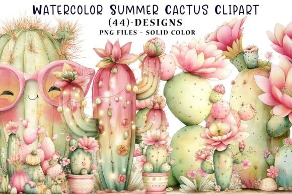 Watercolor Summer Cactus Clipart: A Complete Design Toolkit
