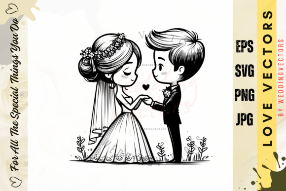 Wedding Couple and Love Vectors - C3955: Capturing Romance in Every Line