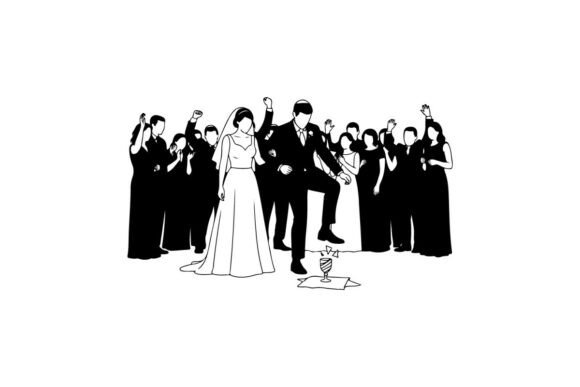 Wedding Couple Celebration with Guests F: Modern Silhouette Clip Art