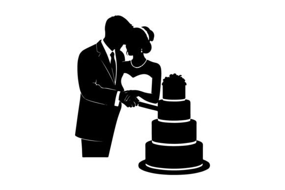 Wedding Couple Cutting Cake Vector Illus: Your Go-To Design Asset