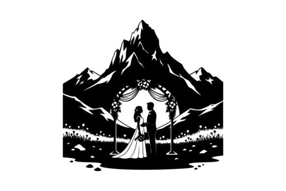 Wedding Couple Under Mountain Archway Ve: A Modern Silhouette for Timeless Designs