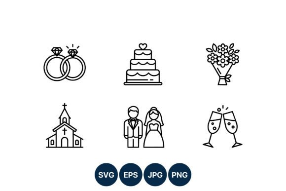 Wedding Ring Cake Bouquet Icons for Elegant Design Projects
