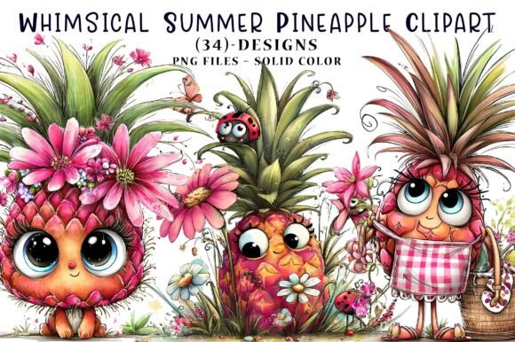Whimsical Summer Pineapple Clipart PNG: 34 Designs for Vibrant Projects